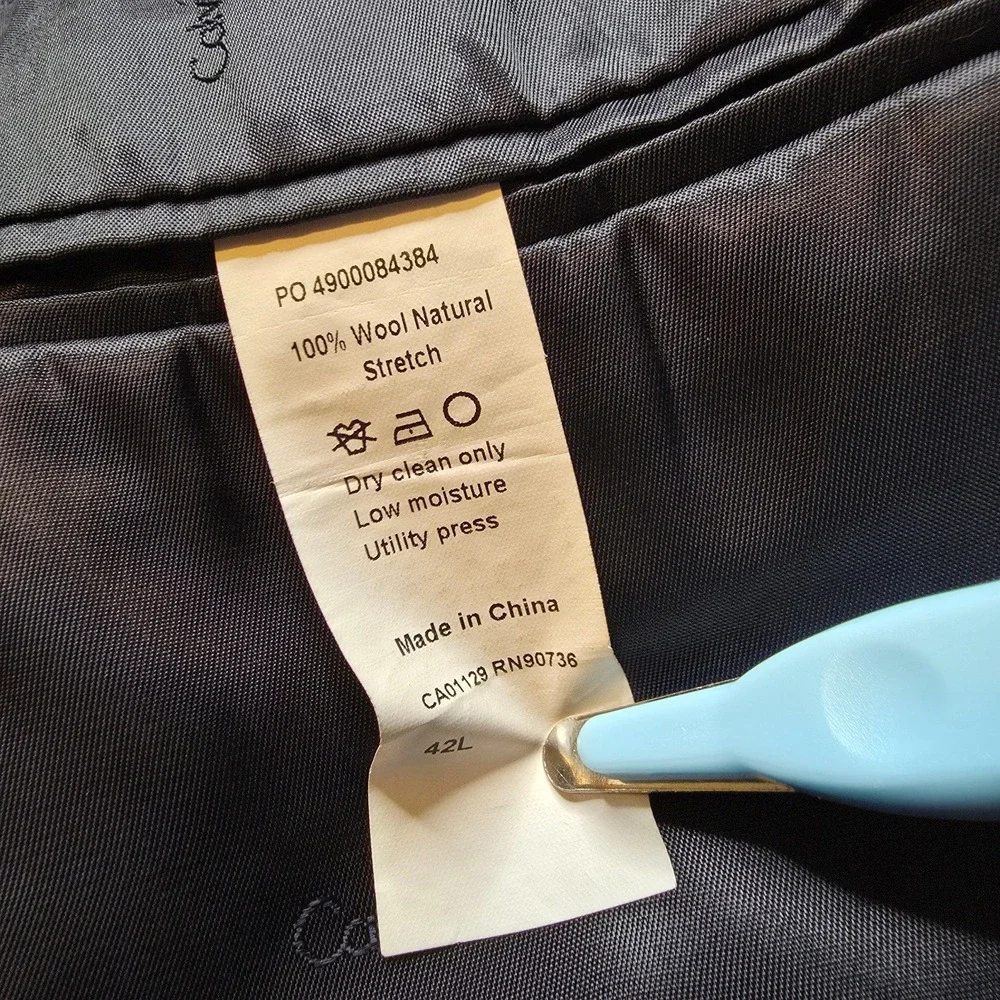 Calvin Klein Blazer Mens 42L Blue Wool Natural Stretch Sports Coat Jacket 2 B‎